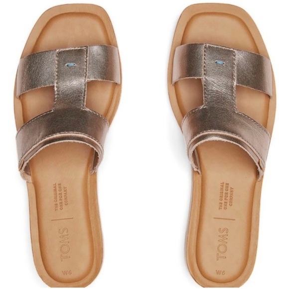 Toms Leather Slide Sandal in platinum H-shaped band 8.5 - Picture 15 of 15